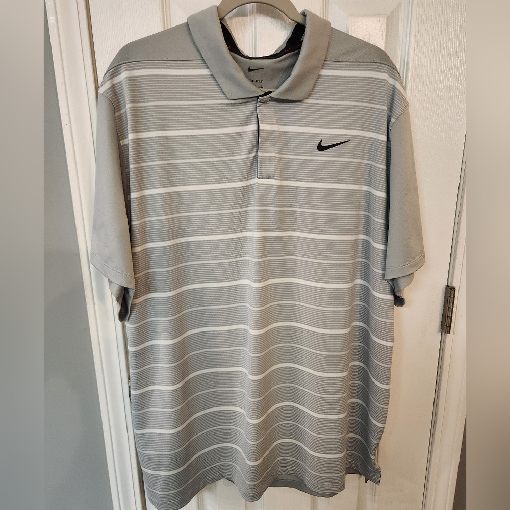 Nike Tiger Woods Gray Striped Golf Shirt